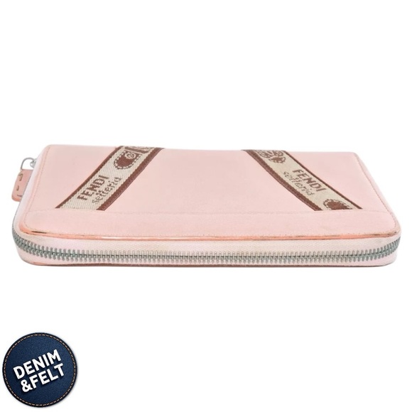 FENDI Pink Serelia Continental Long Leather/Canvas Round Full Zip Wallet 🩷🤎 - Picture 6 of 10
